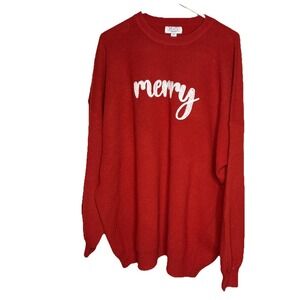 MoCo Boutique Sweater Womens 2X Red Merry Graphic Knit Pullover Xmas Christmas